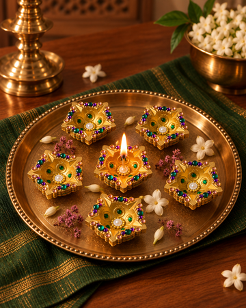 Amethyst Glow Diya — Set of 12 Pieces