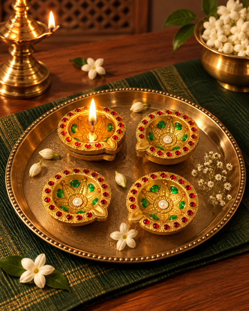 Ratna Lotus Diya — Set of 12 Pieces