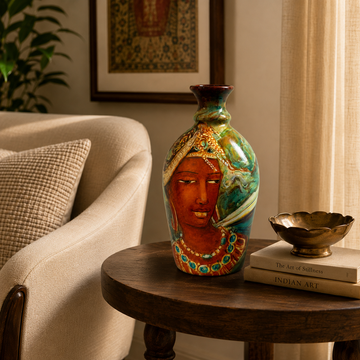 Ellora - Hand Painted Terracotta Vase (Ajanta & Ellora Inspired Paintings -9 inch)