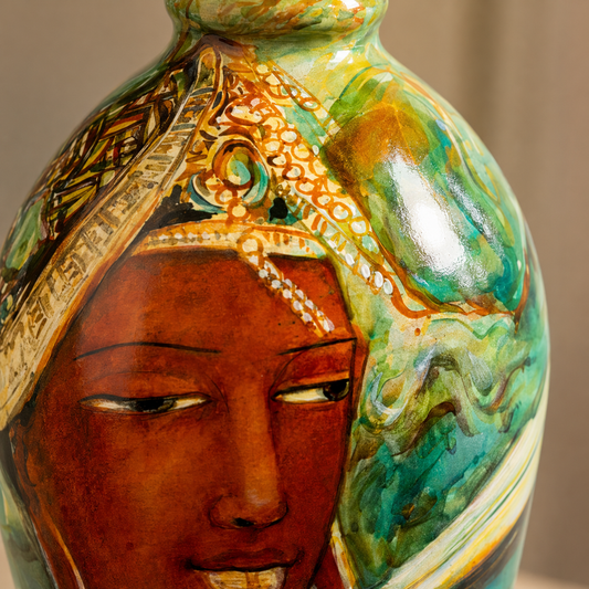 Ellora - Hand Painted Terracotta Vase (Ajanta & Ellora Inspired Paintings -9 inch)