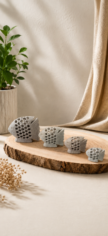 Hand-Craved Jali Work Fish Set of 4