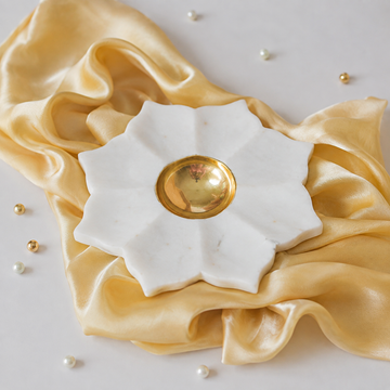 Marble Lotus Dish with Brass