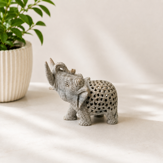 Hand-Craved Jali Work Elephant Set of 2