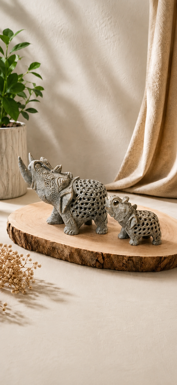 Hand-Craved Jali Work Elephant Set of 2