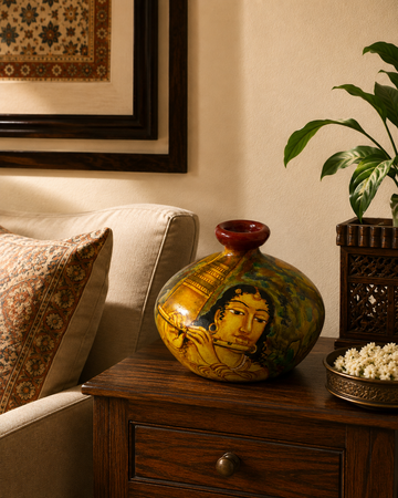 Ajanta Abhira - Hand Painted Terracotta Vase (Ajanta & Ellora Inspired Paintings - 8 Inch)