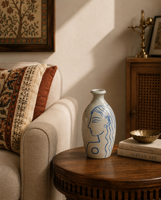 Hand Painted Terracotta Pottery (Modern Abstract Painted Faces)