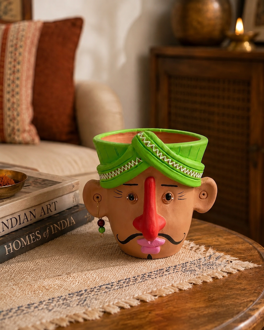 Man Face Planter - Traditional Turban Man Face (Any Available Color Will Be Delivered)