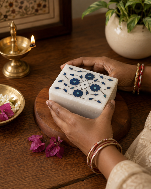White Marble Jewellery box - Patti work