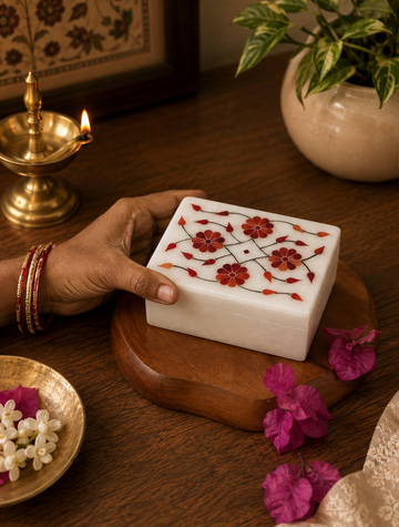 White Marble Jewellery box - Patti work