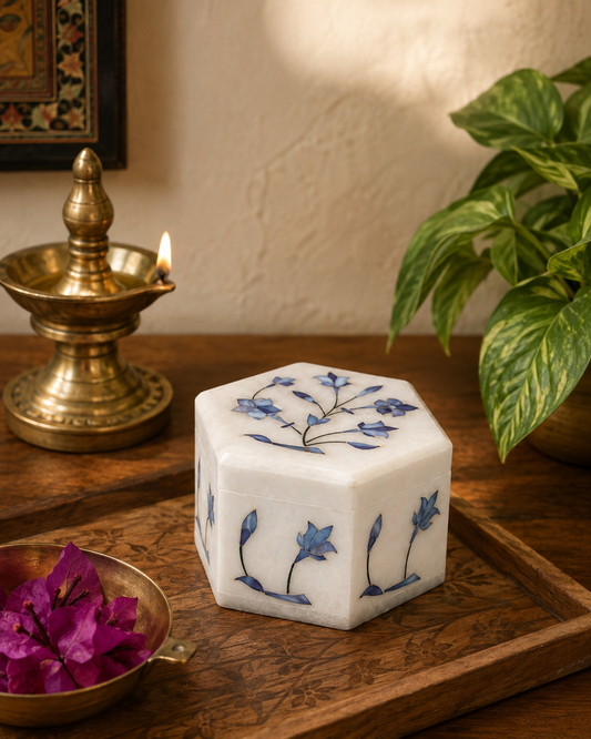 White Marble Box (Shape-Hexagon)