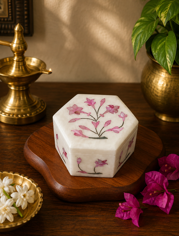 White Marble Box (Shape-Hexagon)