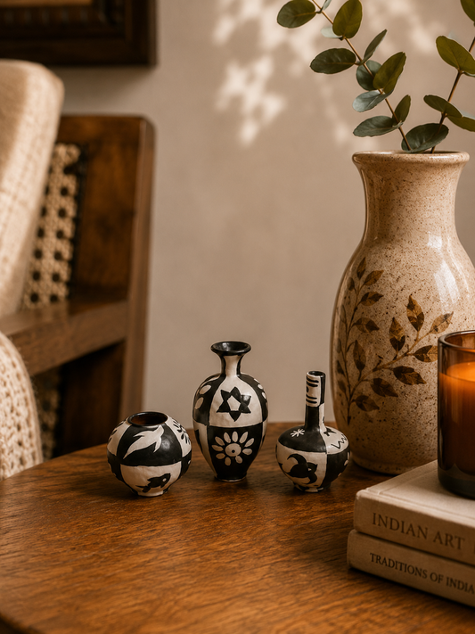 Miniature Pottery Set of 3 - Abstract Art (Any Shape)