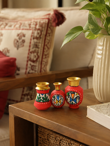 Miniature Pottery Set of 3 - Warli (Any Shape)