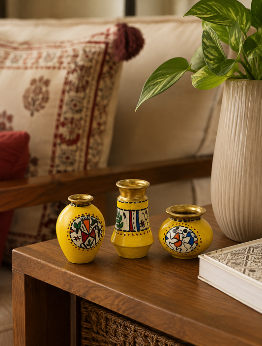Miniature Pottery Set of 3 - Warli (Any Shape)
