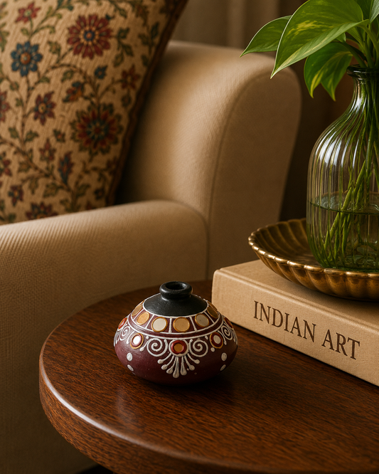 Lippan Art With Glass Work Terracotta Oval Shaped Mini Pottery (Multi-Coloured)
