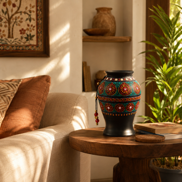 Handcrafted Terracotta Mirror Work Pottery(Each piece is handcrafted, so slight variations in shape may occur)