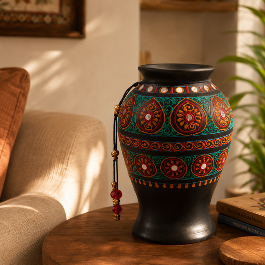 Handcrafted Terracotta Mirror Work Pottery(Each piece is handcrafted, so slight variations in shape may occur)