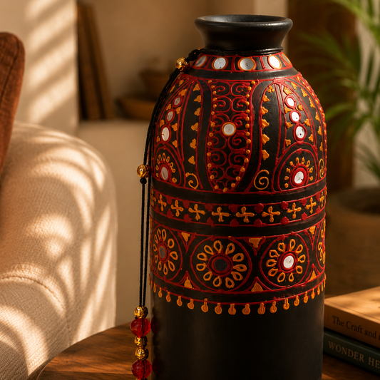 Handcrafted Terracotta Mirror Work Pottery