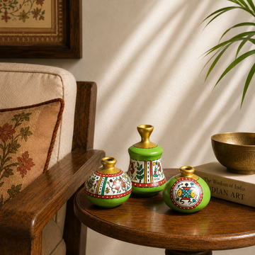 Miniature Pottery Set of 3 - Warli (Green)