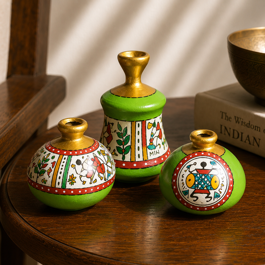 Pottery Set of 3 - Warli (Green)