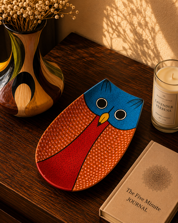Wooden Hand Painted Owl Pattachitra - Tray (Multi-Colour)