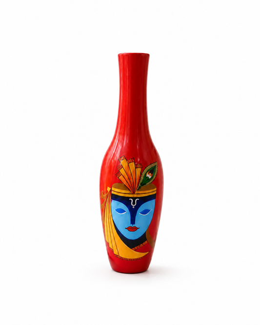 Wooden Hand-Painted Krishna Face Vase