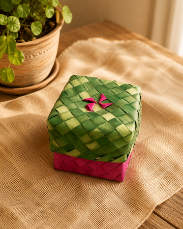 Palm Leaf Woven Square Shaped Box (Multi-Coloured)