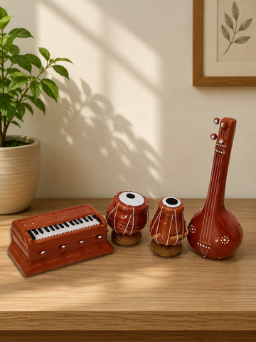 Handcrafted Terracotta Miniature Musical Instrument Set