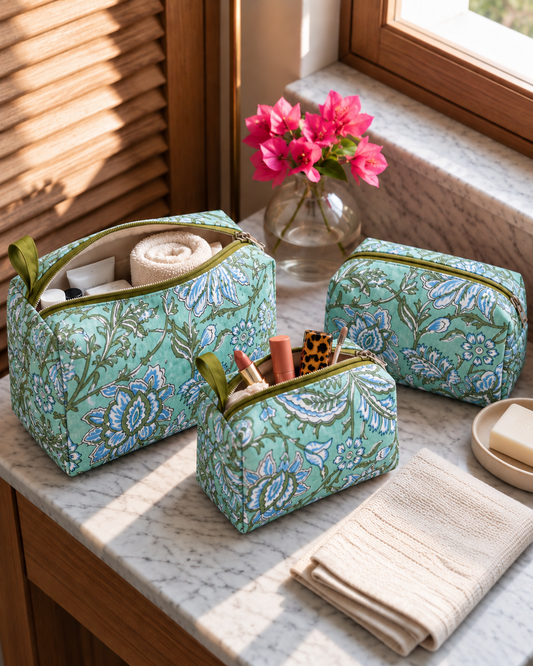 Saanjh – Set of 3 Cotton Vanity Pouches