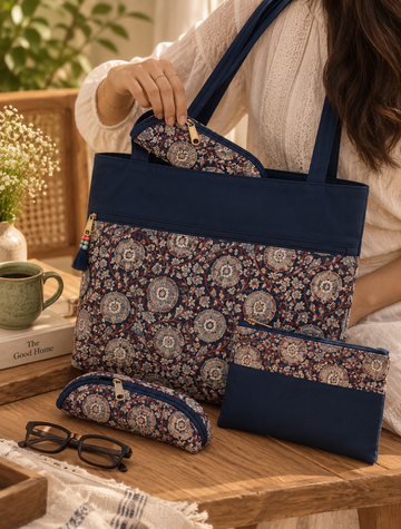 Hand Bags - Maroon Floral Vine Print