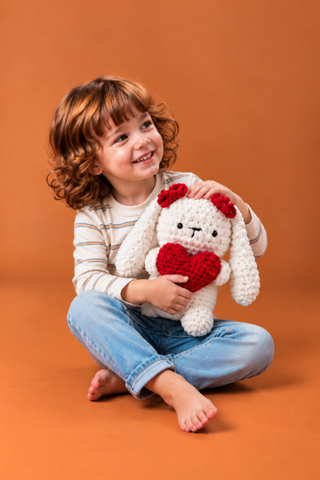 Handcrafted Crochet White bunny with Heart