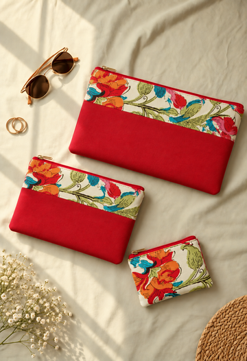 Rangrez – Set of 3 Cotton Zipped Wallet Pouches/Desk Organizers