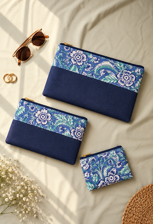 Rangrez – Set of 3 Cotton Zipped Wallet Pouches/Desk Organizers