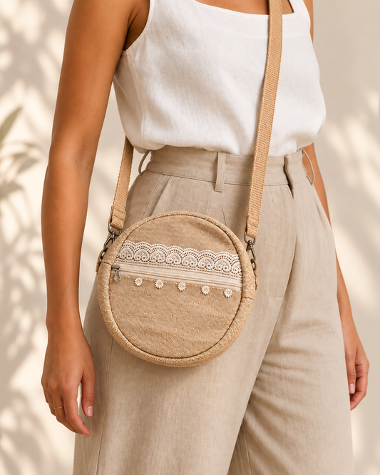 Gulmohar Jute & Lace Sling Bag