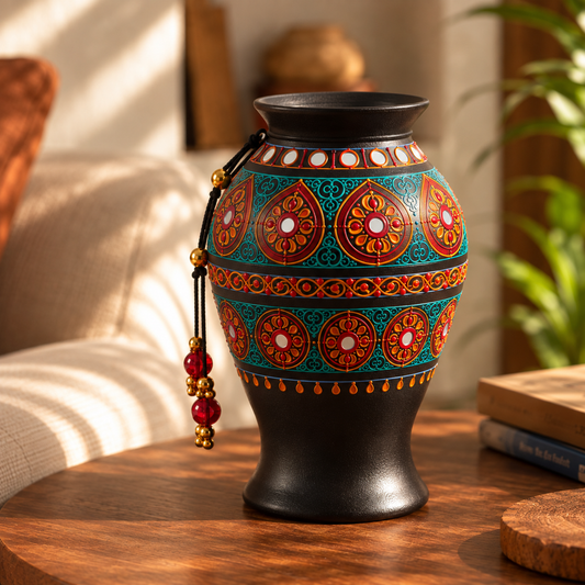 Handcrafted Terracotta Mirror Work Pottery(Each piece is handcrafted, so slight variations in shape may occur)