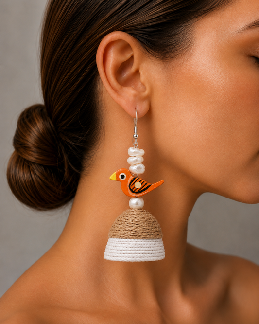 Jute with a wooden bird jhumka - Multiple Designs
