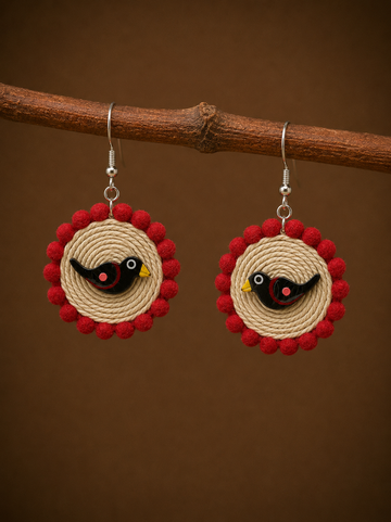 Handcrafted Maroon Bird Earrings