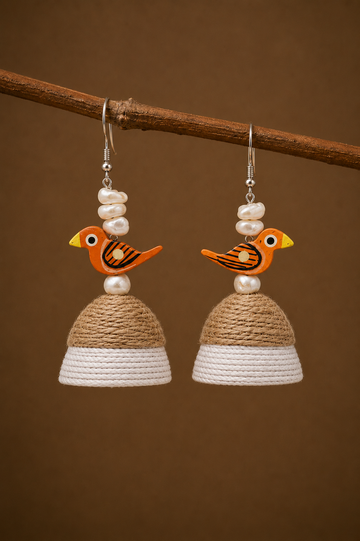 Jute with a wooden bird jhumka - Multiple Designs