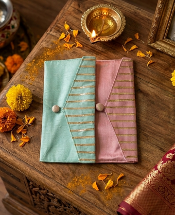 Handcrafted Raw Silk Shagun Envelope Set of 2
