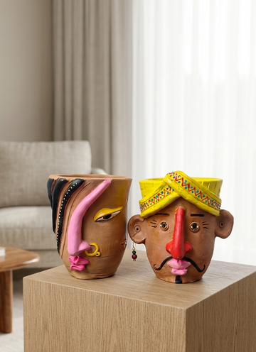 Traditional Turban Face Planter Pair