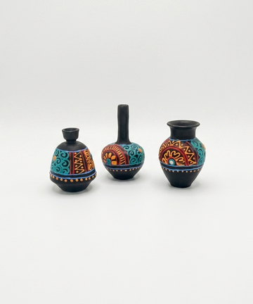 Miniature Pottery Set of 3 - Mandala Art