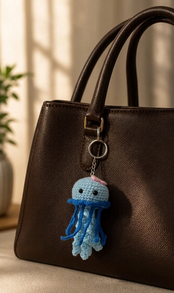 Crochet Jellyfish Keychain (Pastel Blue)
