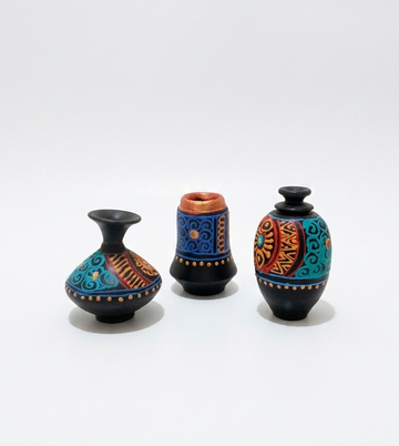 Miniature Pottery Set of 3 - Mandala Art