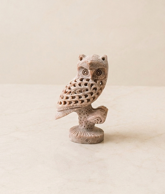 Hand-Carved Jali Work Owl Showpiece Set of 2