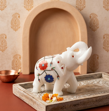 White Marble Patti Work Elephant