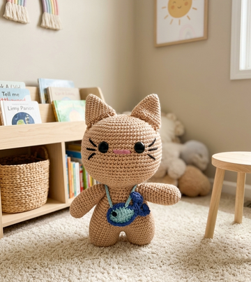 Handcrafted Crochet Cat (Brown)