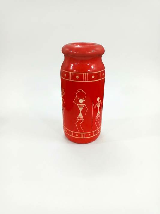 Wooden Hand-Painted Warli Art Vase