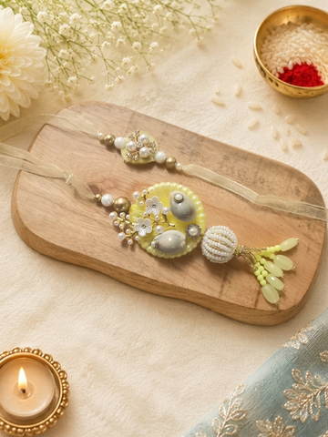 Pastel Yellow Floral Bhai-Bhabhi Rakhi