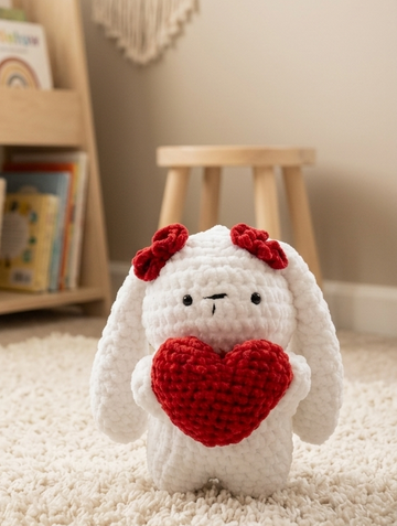 Handcrafted Crochet White bunny with Heart