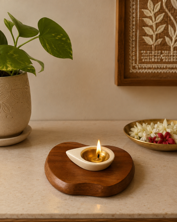 Marble Diya with Brass